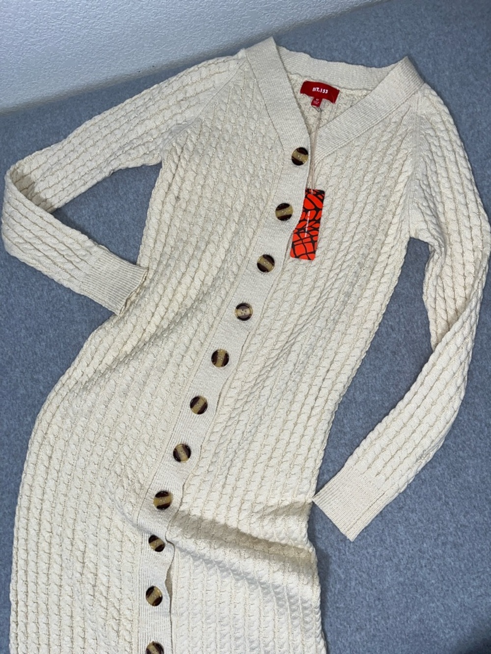 Ivory Duster Cardigan Sweater Dress Womens Medium Boho Festival Button